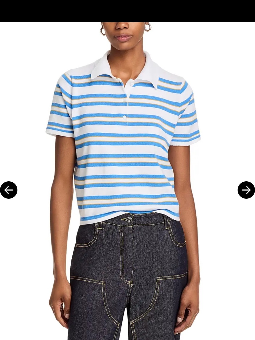 Aqua White Polo Top with Blue and Yellow Stripes